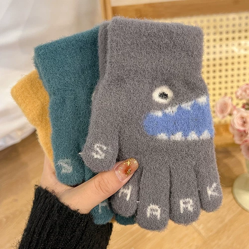 Детские зимние перчатки, детский демисезонный удерживающий тепло милый трикотажный комплект для мальчиков