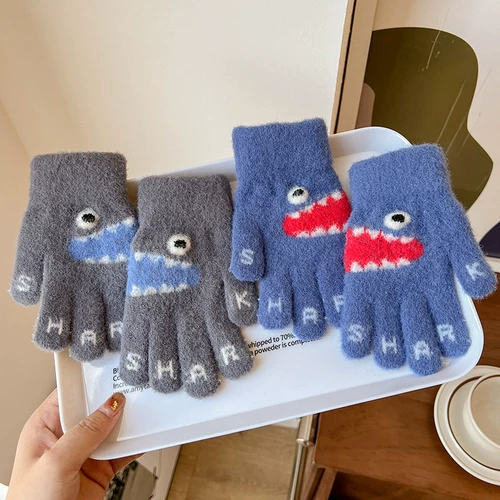 Детские зимние перчатки, детский демисезонный удерживающий тепло милый трикотажный комплект для мальчиков