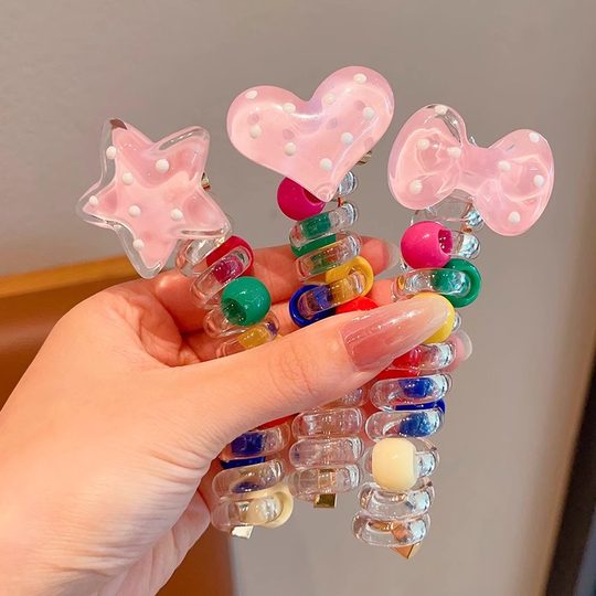 儿童波点爱心电话线发圈女童高马尾泡泡辫头绳宝宝不伤发皮筋头饰