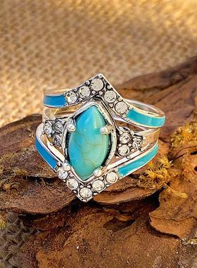 欧美覆古绿松石套装戒指