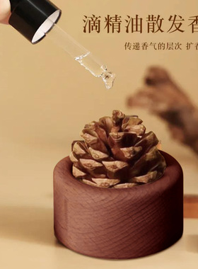 松果扩香木家用榉木扩香器创意无火香薰桌面装饰摆件车载精油扩香