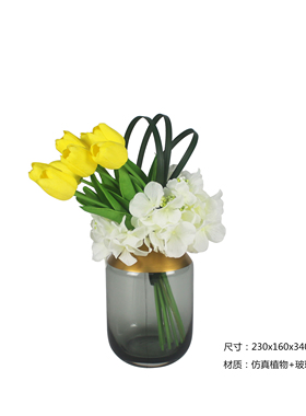 设计师玻璃轻奢干花欧式风摆件