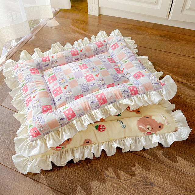 Double-sided lace coral velvet cat breeding specialty mat