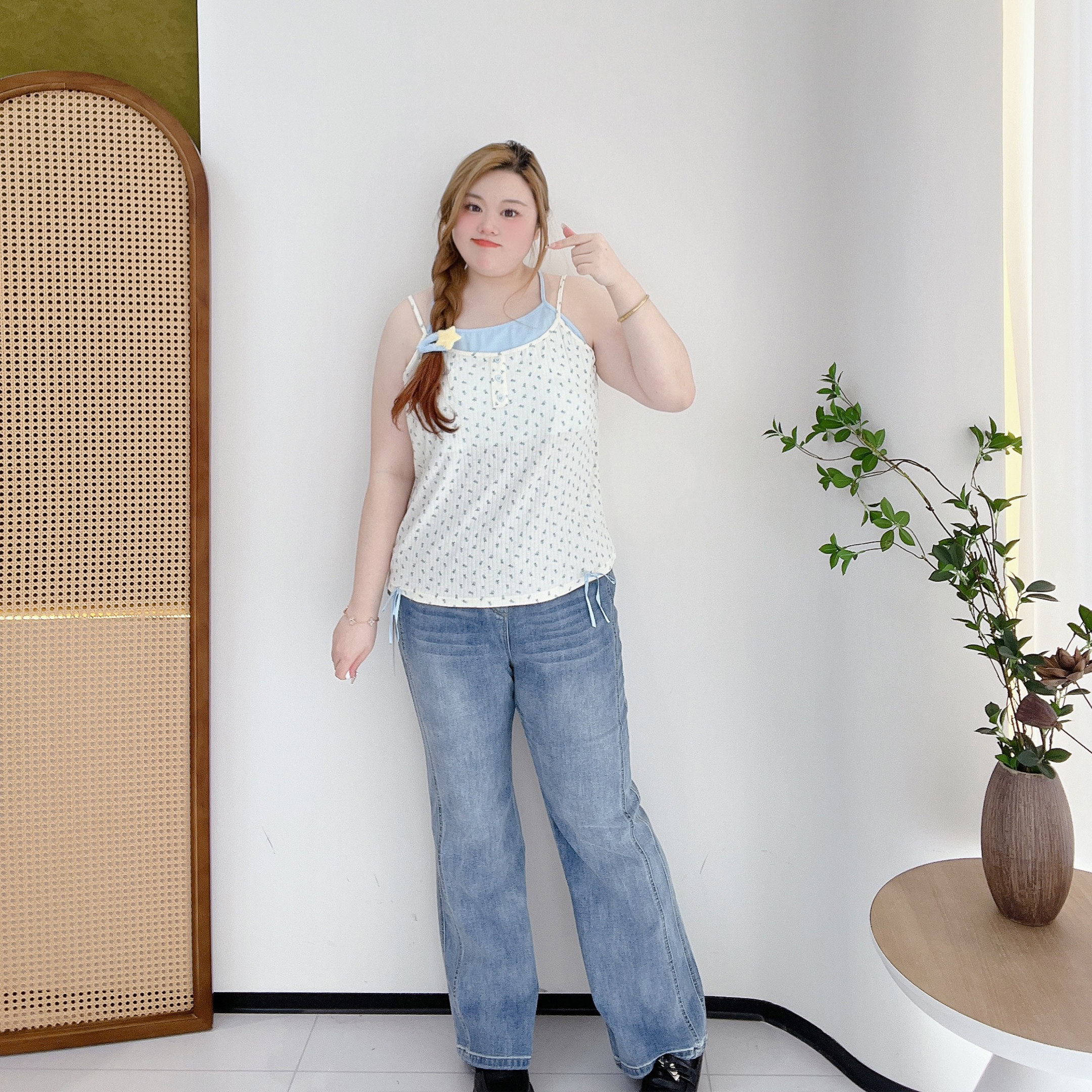 200斤胖莹莹大码女装甜美碎花假两件少女感ins辣妹减龄蝴蝶结吊带,淘宝优惠券,粉丝福利购,淘宝优惠卷