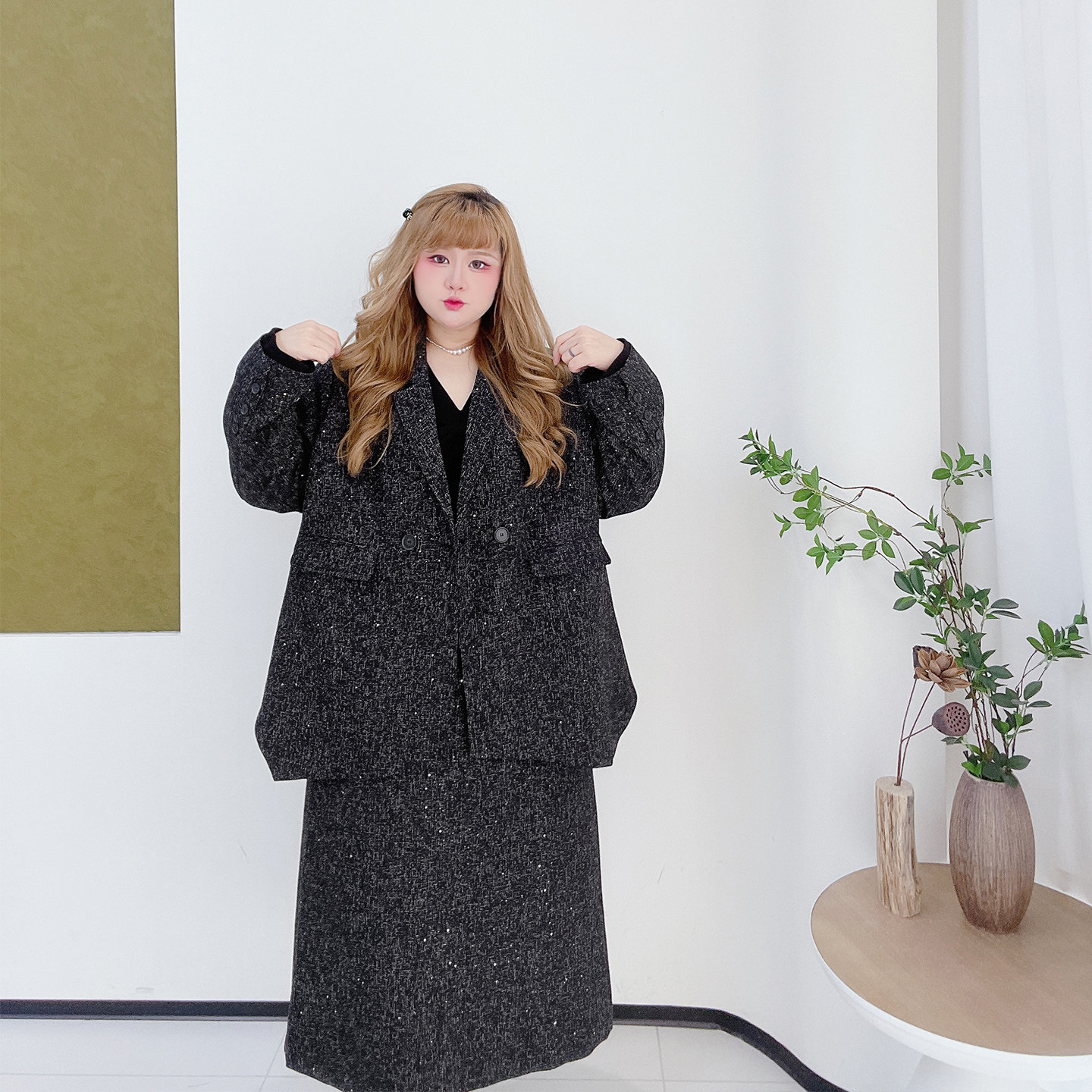 胖莹莹大码女装300斤胖m高级感老钱风气质加肥亮片西服半身裙套装,淘宝优惠券,粉丝福利购,淘宝优惠卷