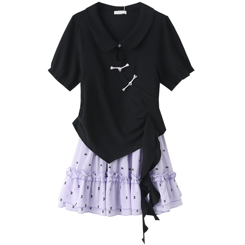 300斤胖莹大码女装新中式复古短袖上衣蝴蝶结可爱短款半身裙套装,淘宝优惠券,粉丝福利购,淘宝优惠卷