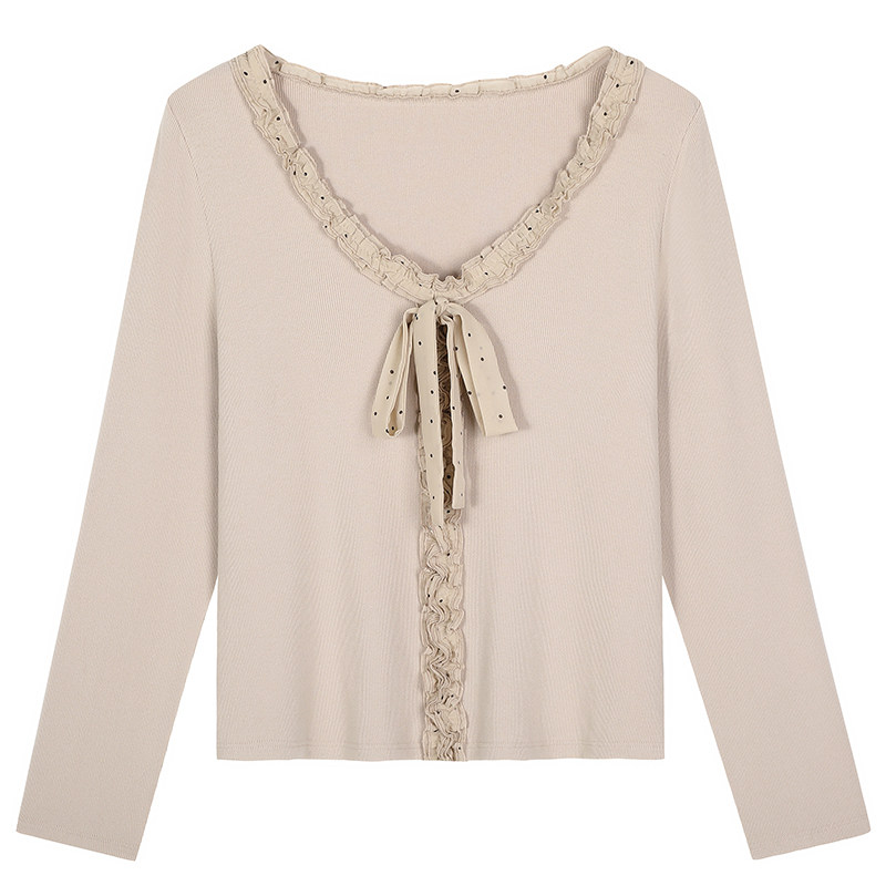 胖莹莹大码女装韩系温柔通勤正肩V领系带波点打底衫显瘦长袖T恤,淘宝优惠券,粉丝福利购,淘宝优惠卷