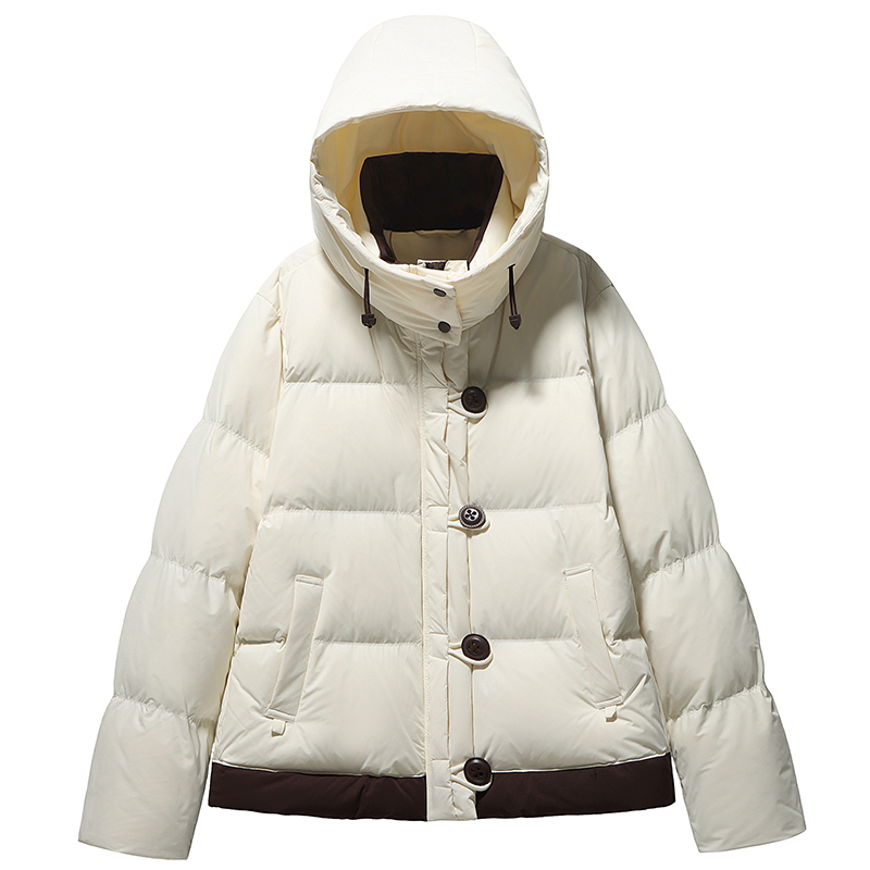 韩系学院风撞色胖莹莹大码女装300斤胖mm加肥保暖加厚连帽羽绒服 - 图3