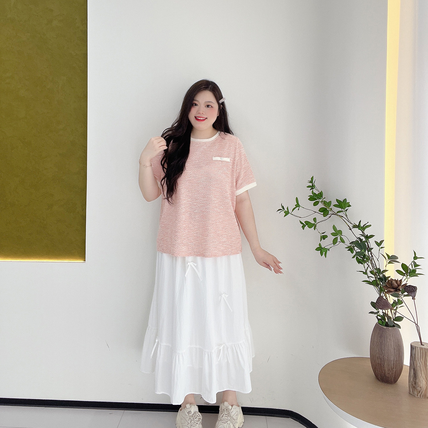 韩系甜美高腰蝴蝶结拼接鱼尾裙胖莹莹大码女装显瘦遮肉长款半身裙,淘宝优惠券,粉丝福利购,淘宝优惠卷