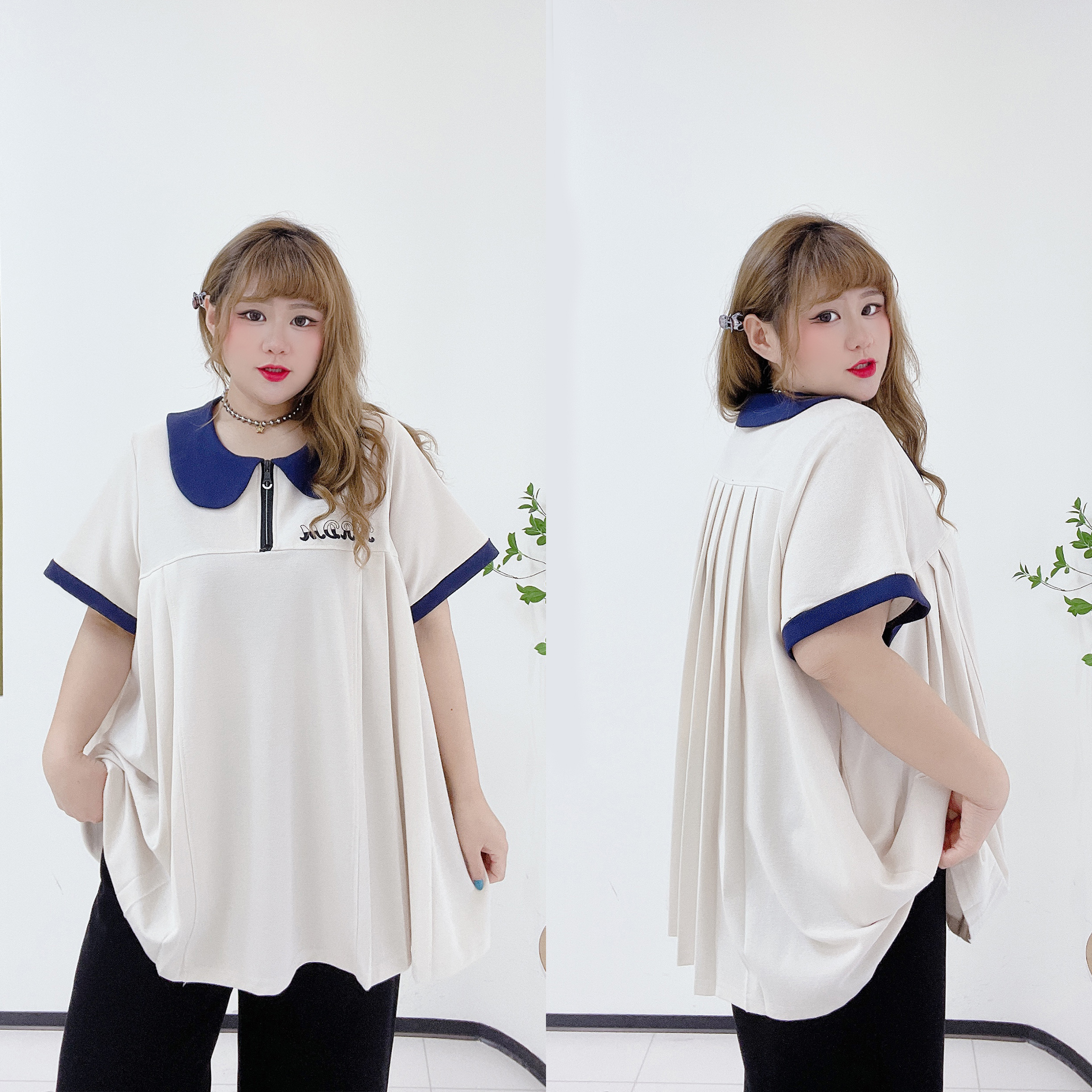 300斤胖莹莹大码女装撞色薄款娃娃衫学院风减龄刺绣polo衫短袖T恤 - 图2