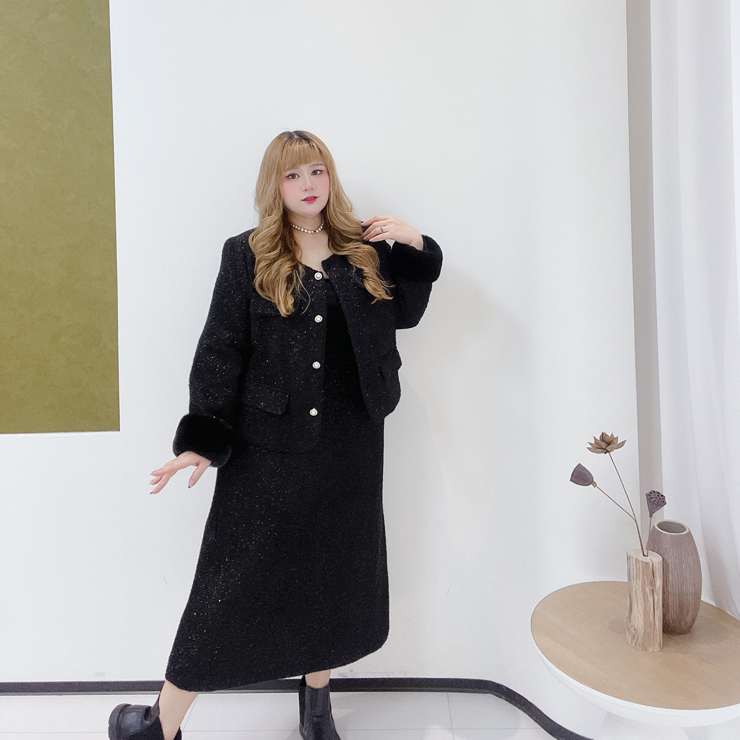 300斤胖莹大码女装胖mm小香闪亮千金风夹棉高级感外套半身裙套装,淘宝优惠券,粉丝福利购,淘宝优惠卷