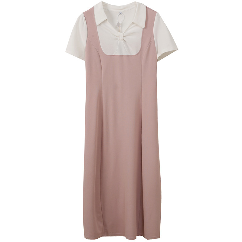 胖莹莹大码女装清新减龄韩系假两件学院风长裙撞色少女感连衣裙,淘宝优惠券,粉丝福利购,淘宝优惠卷