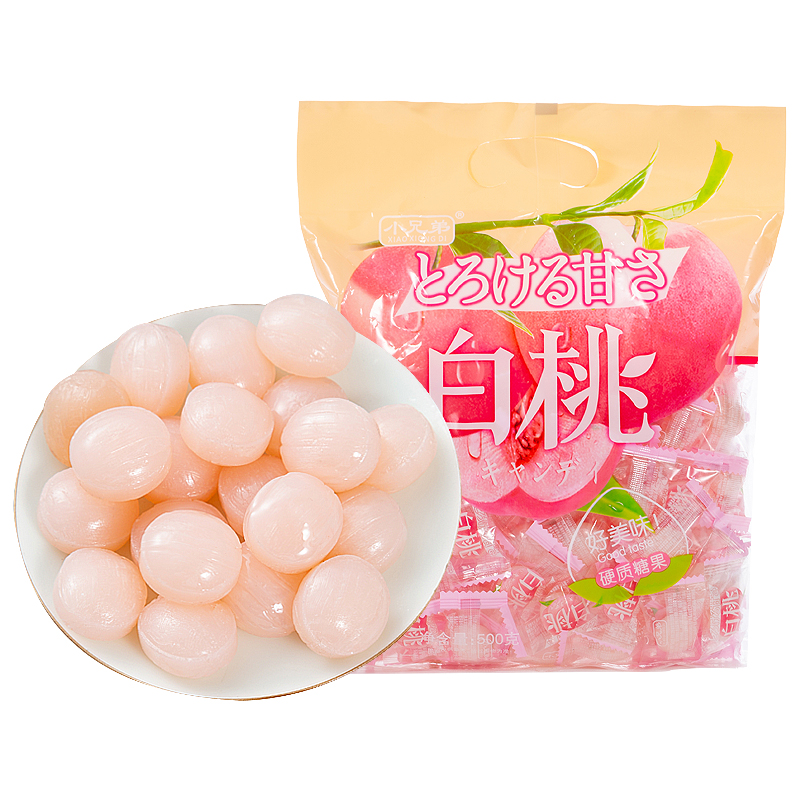 小兄弟旗舰店日系白桃糖果汁硬糖水蜜桃味糖果散装创意网红喜糖日本风味水果糖0