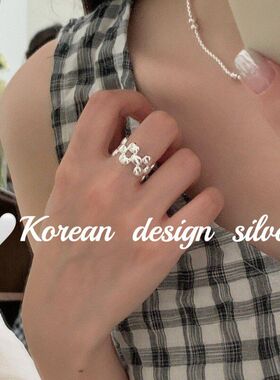 韩版简约纯银S925方块高级感戒指