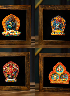 三漫陀藏式象鼻财神擦擦摆台异型日升弓布火焰手绘唐卡居家小摆件