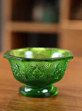 藏式八吉祥琉璃供水杯七彩净水碗佛堂供奉摆件可作酥油灯座多用款