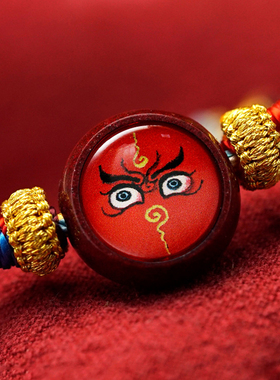 三漫陀迷你藏式复古编绳财神眼唐卡手链黑白红黄绿财神眼手绳朱砂