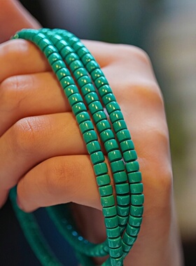 藏式天然沉香108颗佛珠手链多圈念珠项链原矿绿松石项链