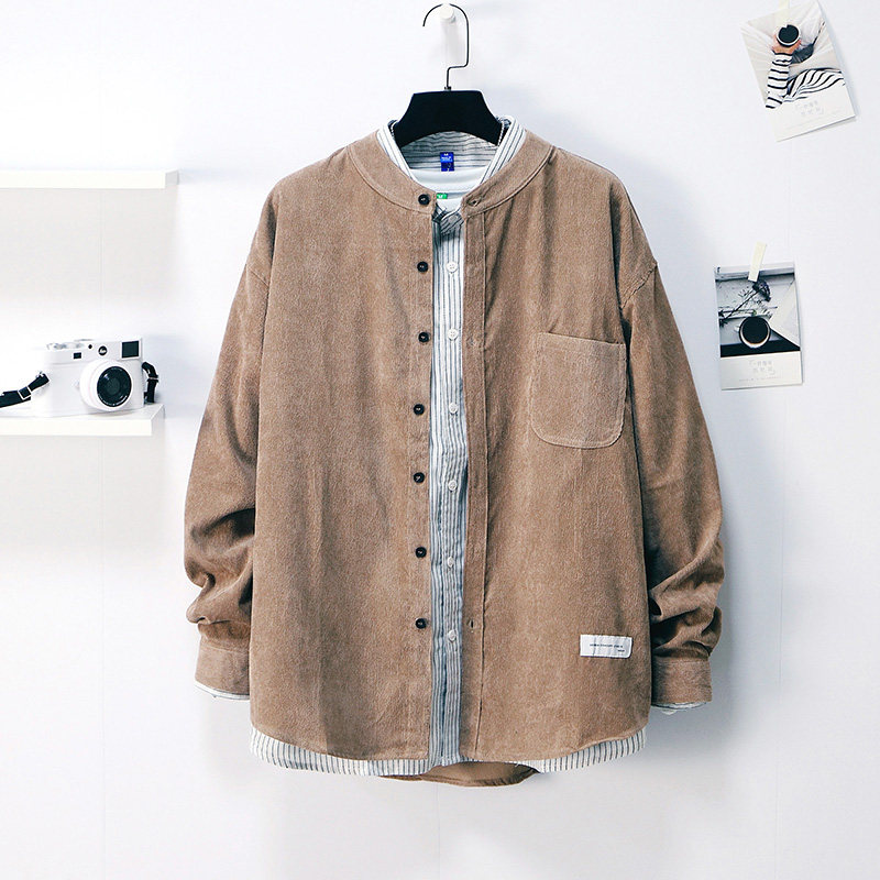 2020新款港风日系灯芯绒男长袖衬衫 叶奈尔衬衫