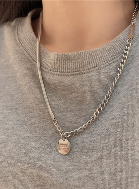 ins欧美嘻哈蹦迪钛钢项链时尚网红朋克风男女通用毛衣项链卫衣