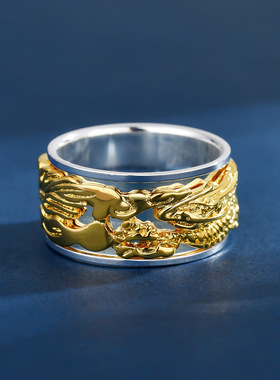 999纯银男祥龙旋转男士可转动个性宽面霸气单身解高级感食指环