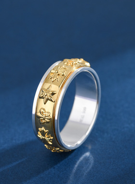 999纯银克罗风格可转动戒指个性霸气解压食指指环气质时尚食指环