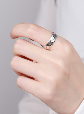 S925纯银戒指男菱格纹戒开口男士个性简约复古指环ins风爆款国风