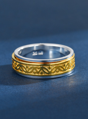 999纯银中国风戒指树叶造型叶子可转动个性潮旋转潮流创意小众