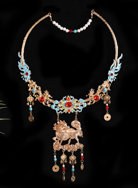 古风烧蓝项圈马面璎珞项链