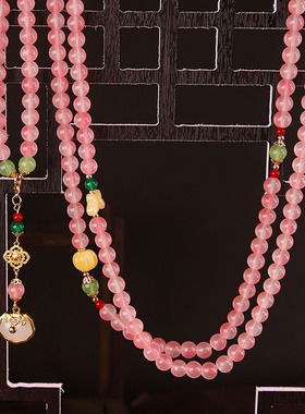 粉色长款新中式汉服项链