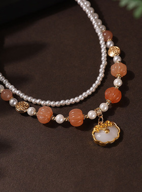 双层仿珍珠项链搭配新中式汉服西装禾秀服影楼写真饰品男女闺蜜款