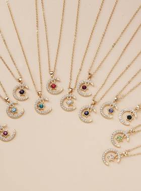 诞生石月份项链欧美外贸新款十二月份星星吊坠纸卡项链女厂家现货