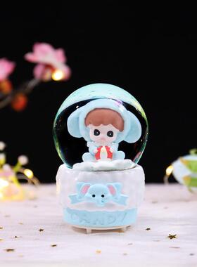 迷你小号发光水晶球绒绒宝贝卡通萌宠桌面摆件家居卧室装饰礼物