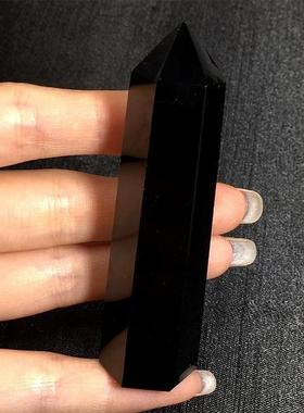 天然黑曜石六棱柱水晶黑曜石原石六角柱装饰黑色水晶柱家居摆件