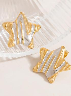 跨境不锈钢耳环金银拼色蝴蝶星形饰品独特设计简约百搭保色耳饰