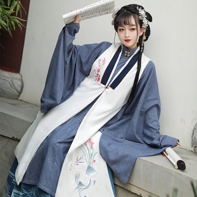 汉旭原创不染明制立领长袄比甲汉服 汉旭汉服