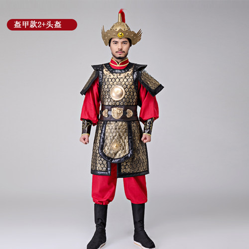 古装盔甲男战袍铠甲将军衣服古代士兵小卒古装侍卫服金色黑色铠甲 - 图1