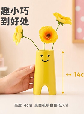笑脸花瓶弗洛维希石瓷家居创意插花装饰摆件简约文艺粉色黄色白色