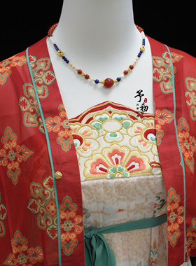 【长乐】红玛瑙红蓝新年复古唐风锁骨链汉服配饰项链