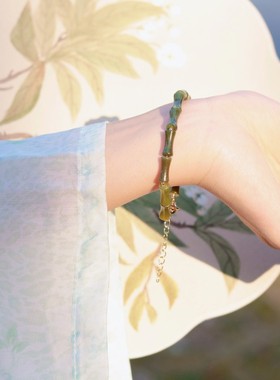 天然橄榄玉竹节手链汉服旗袍配饰古风原创