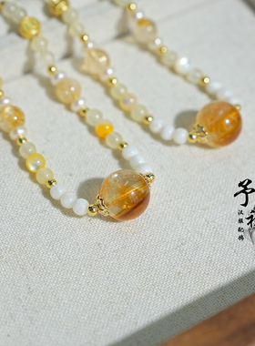 【来财】黄水晶天然石锁骨链项链汉服配饰