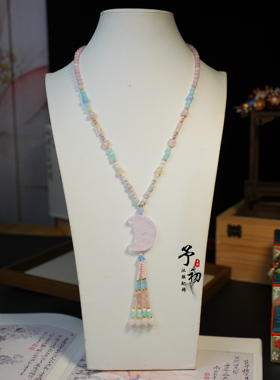 【粉黛月华】粉蓝月亮狐少女配色璎珞古风汉服项链新中式