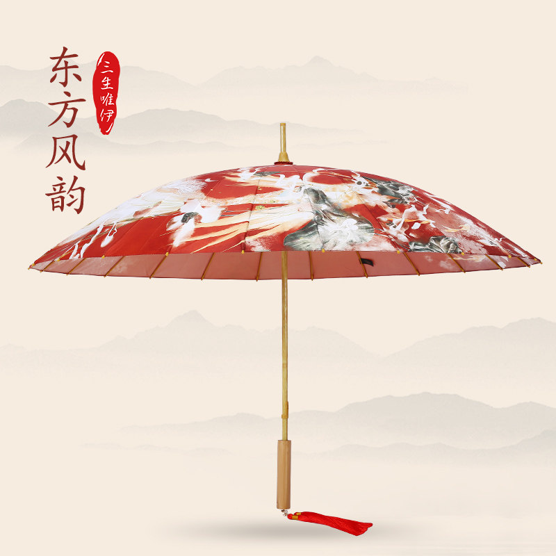 红伞结婚伞长柄大号直杆古风汉服中式复古婚礼婚嫁接亲红色雨伞