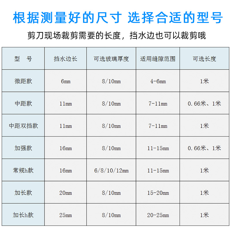 加厚玻璃门下挡水条淋浴房拉门底部阻水条卫生间浴室门密封防水条