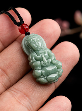 天然正品a货翡翠豆种小观音菩萨玉石吊坠挂件玉佩男女款项链玉器
