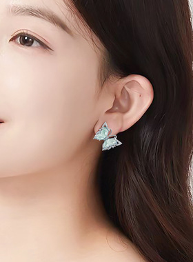 正品天然A货翡翠蓝水蝴蝶吊坠冰种玉石S925银镶女款时尚戒指耳钉