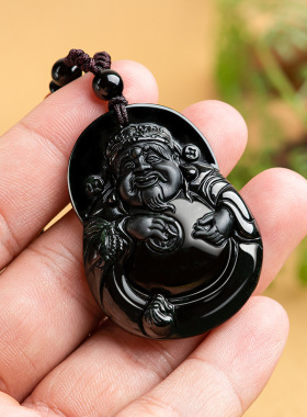 天然正品墨翠a货保真翡翠通财财神玉石吊坠墨玉冰种挂件玉坠玉器