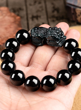 天然正品墨玉a货翡翠墨玉貔貅手串男士手链大气高档女款玉石玉器