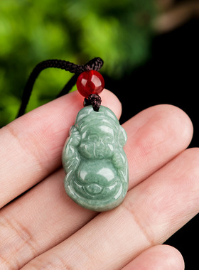 天然正品A货翡翠小财神宝宝吊坠通财冰种豆种玉石男女款挂件玉佩
