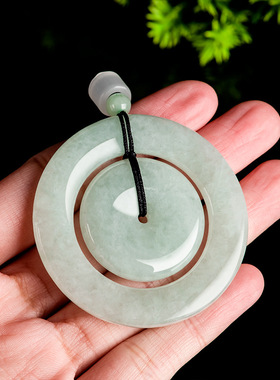 天然缅甸A货翡翠浅绿平安扣子母扣玉石吊坠挂件男女款玉佩玉坠